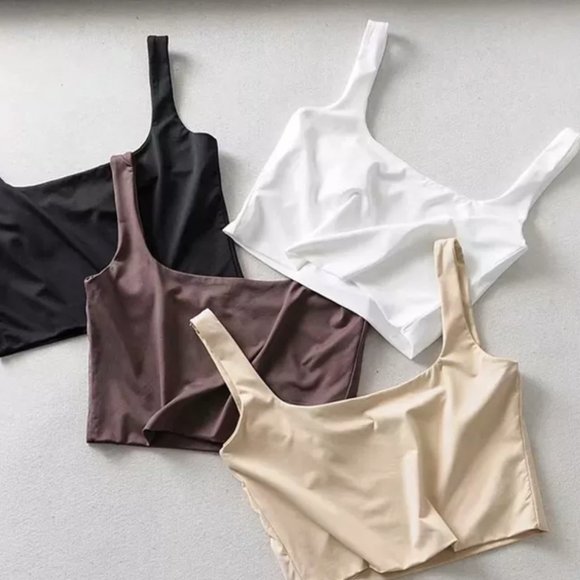 Tan Beige Natural Classy Crop top / Short sleeves tank top - Picture 4 of 6